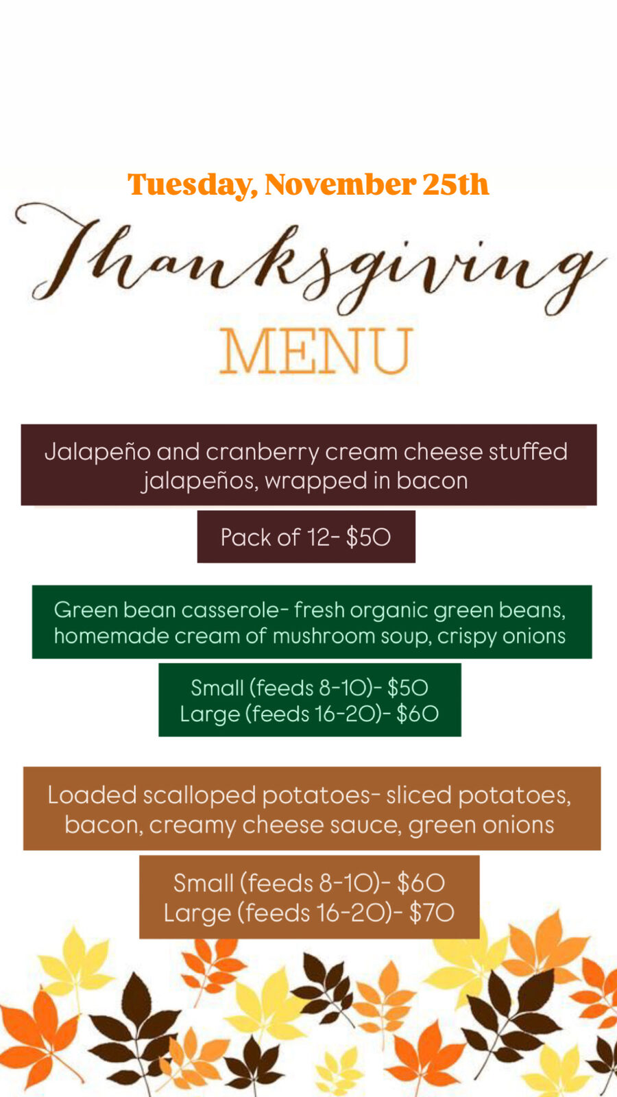 Archived menu for Tuesday, November 25