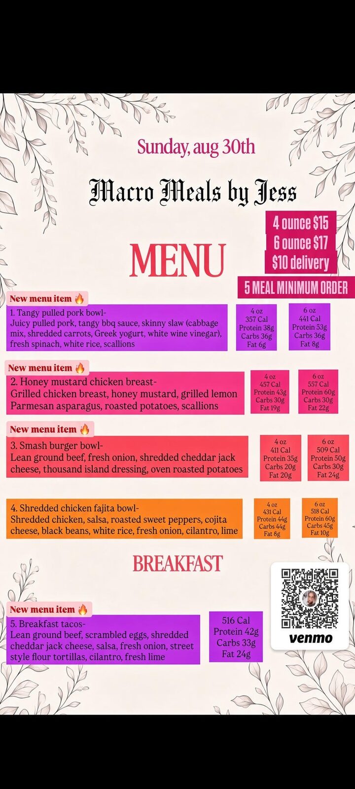 Archived Macro Meals By Jess menu