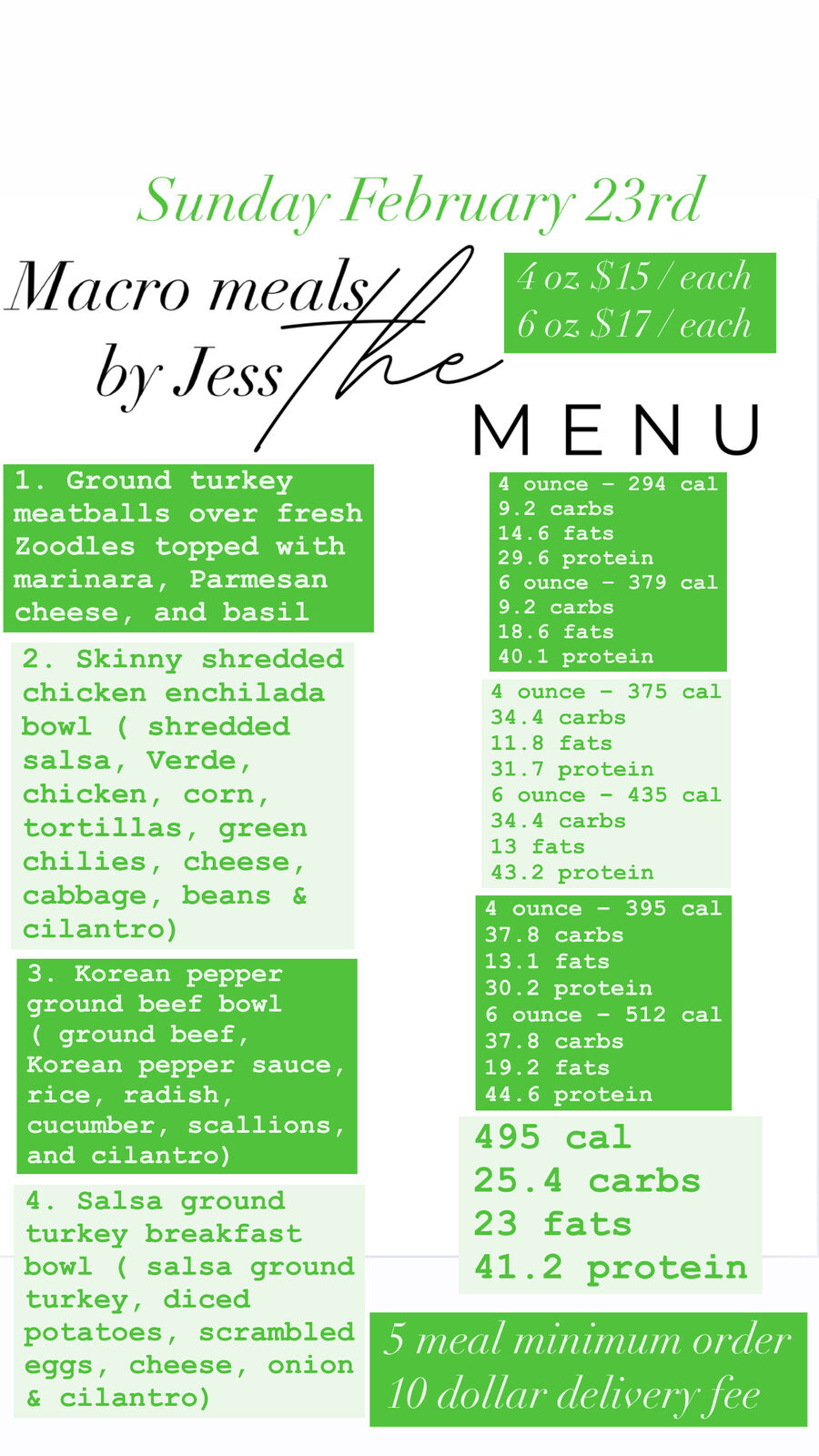 Archived menu for Sunday, February 23