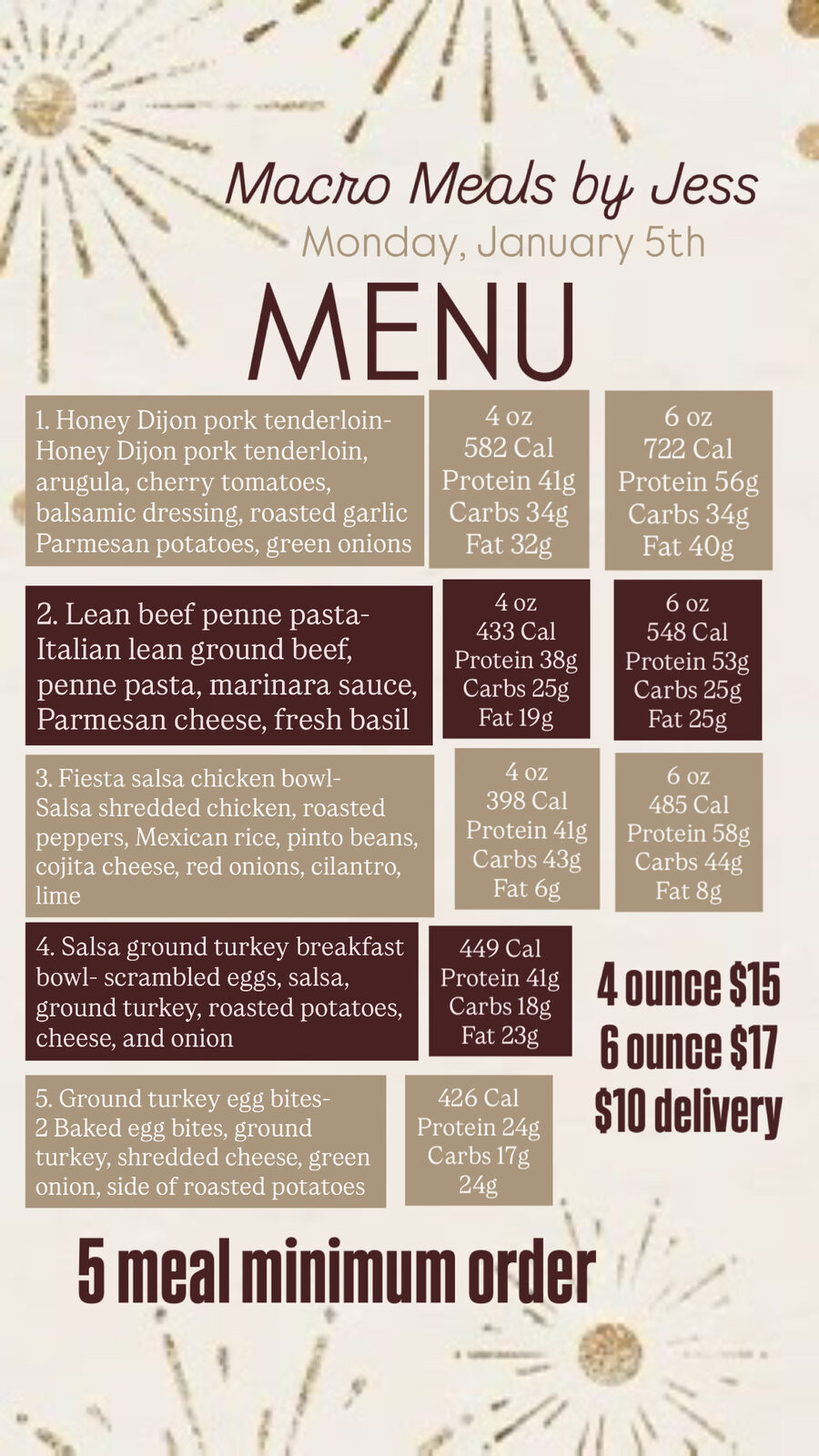 Archived menu for Monday, January 5