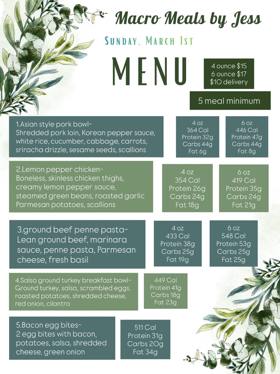 Archived Macro Meals By Jess menu