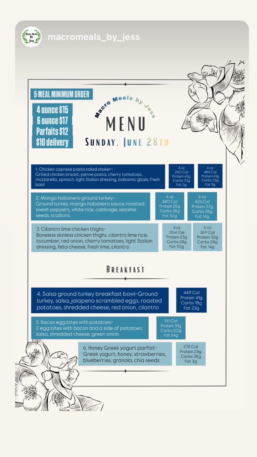 Archived menu for Sunday, June 28