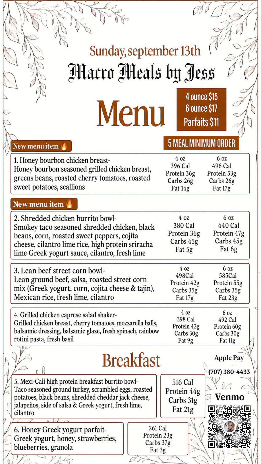 Archived menu for Sunday, September 13