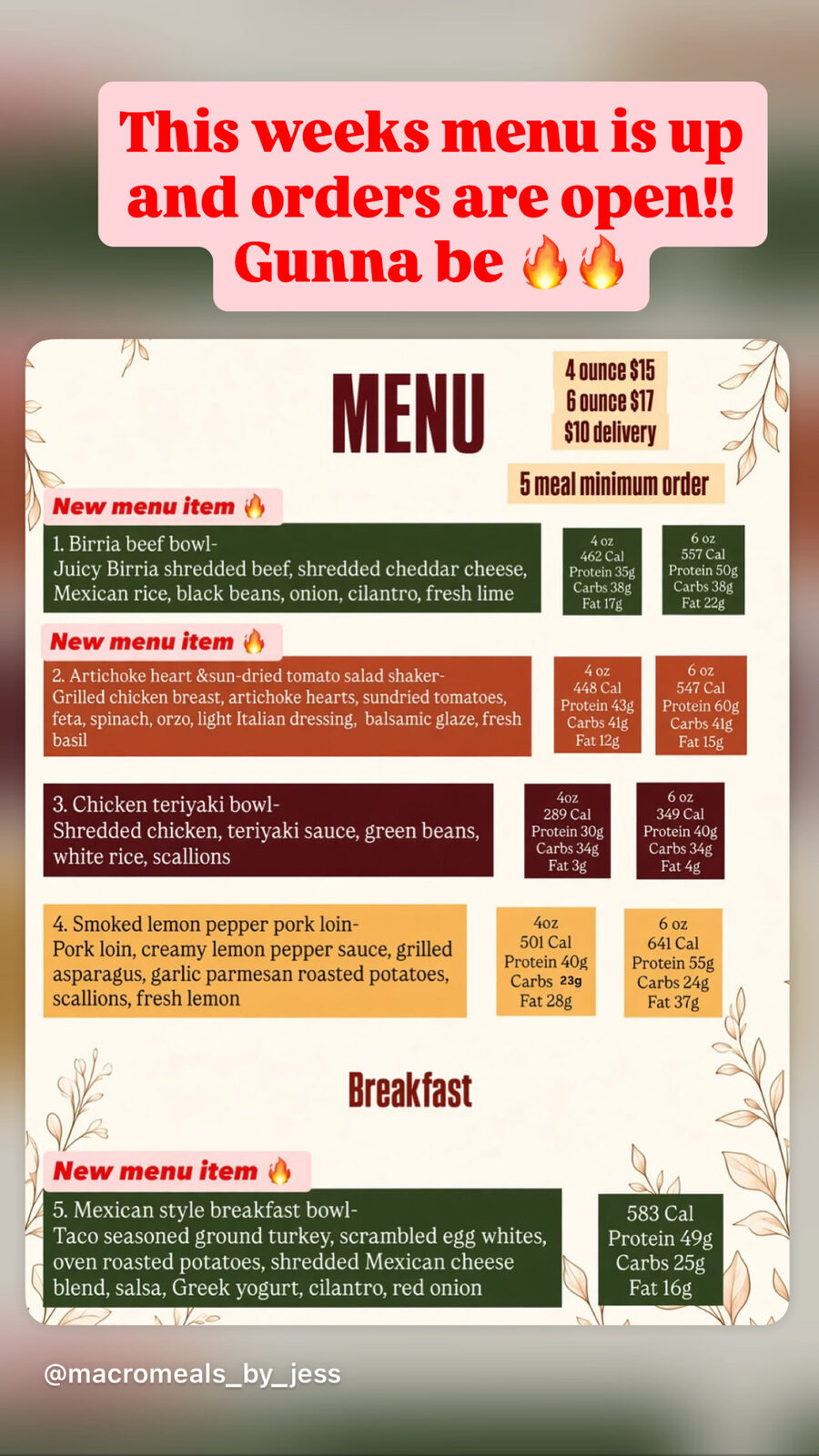 Archived Macro Meals By Jess menu