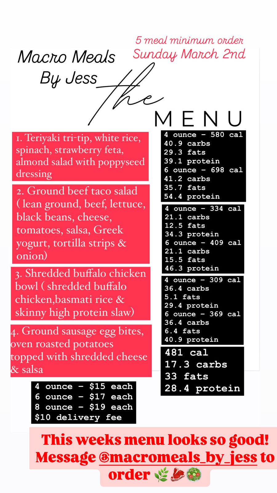 Archived menu for Sunday, March 2
