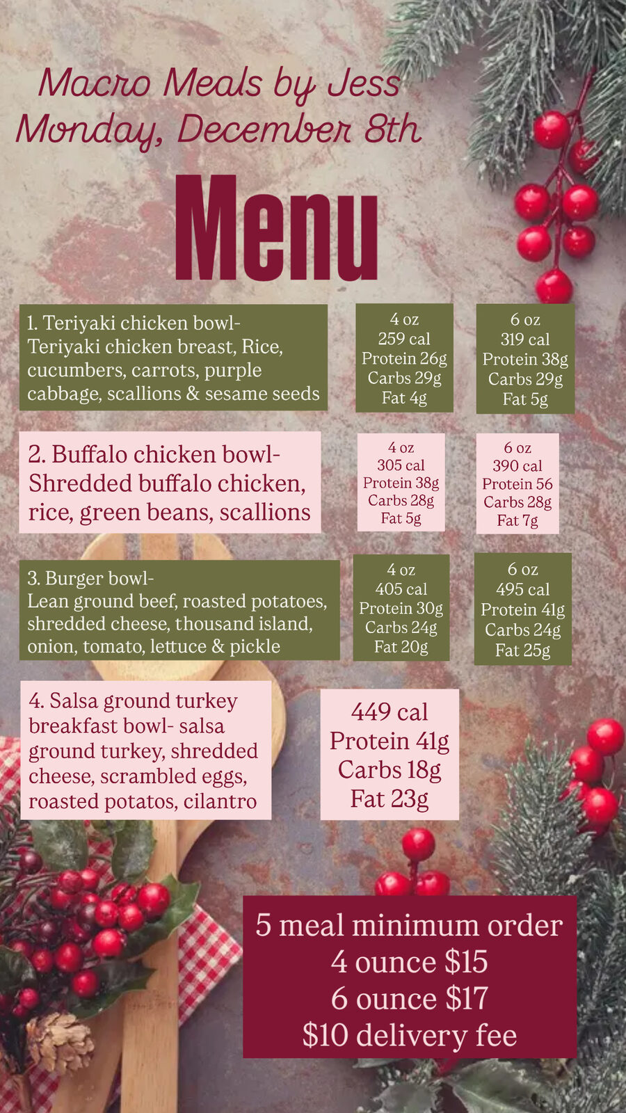 Archived menu for Monday, December 8
