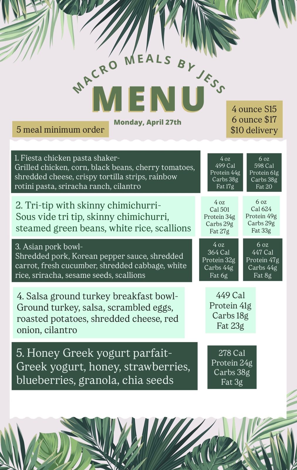 Archived menu for Monday, April 27