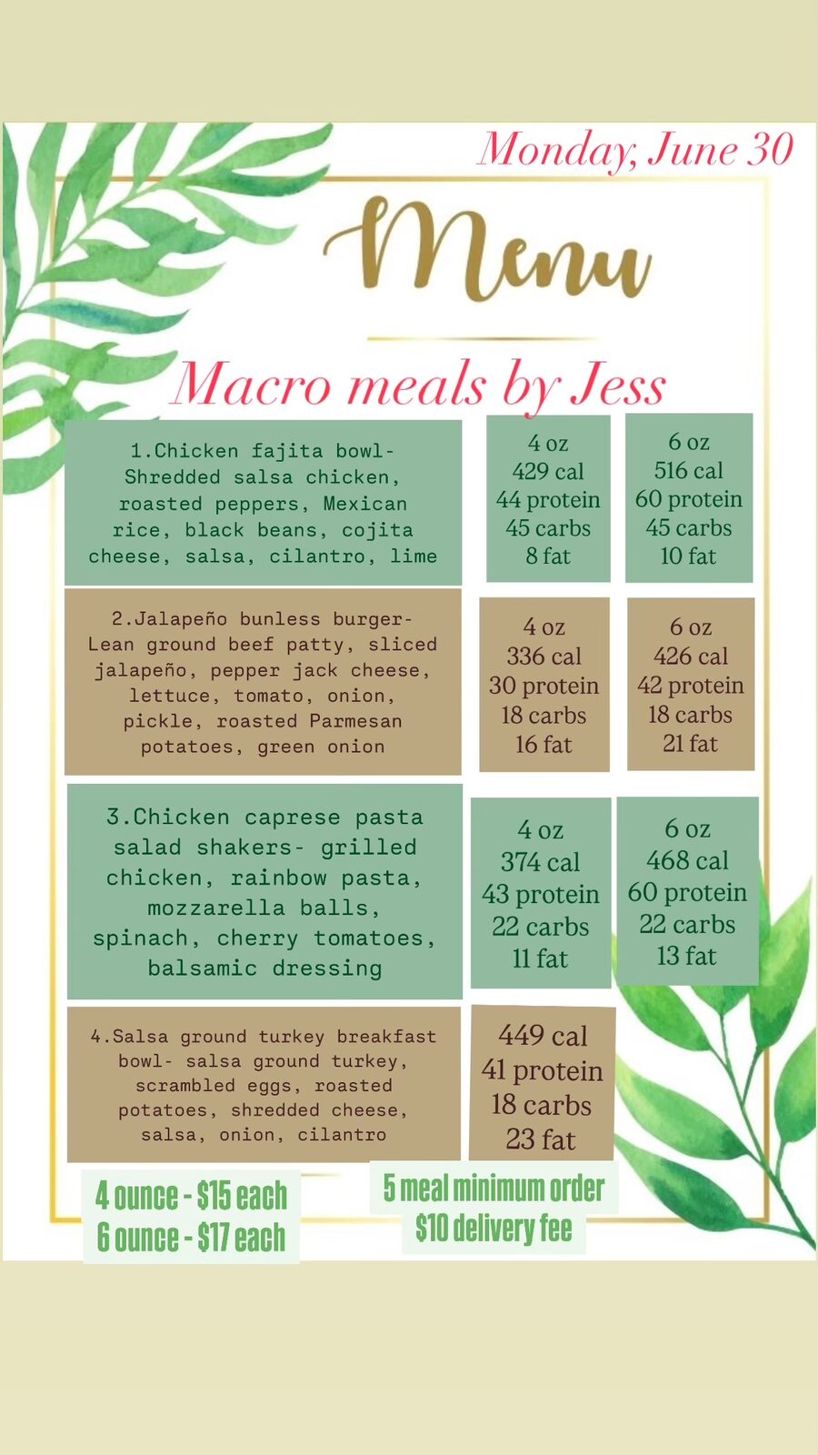 Archived Macro Meals By Jess menu