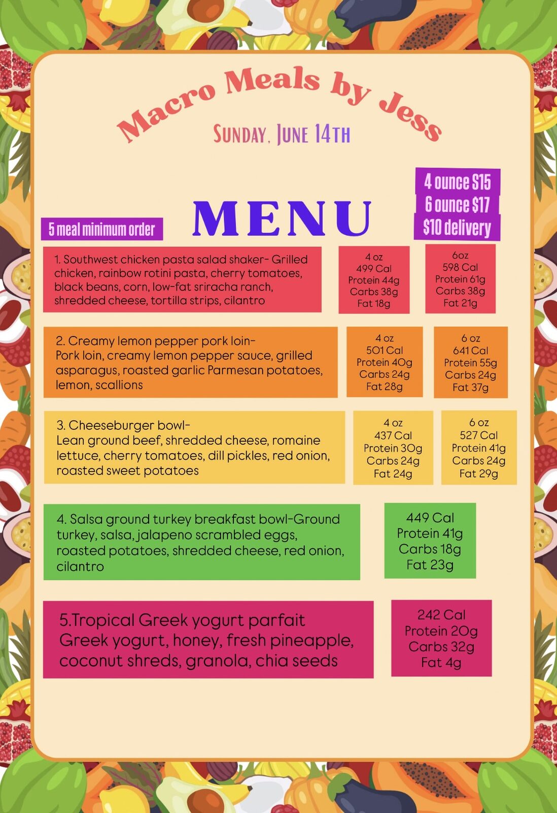 Archived menu for Sunday, June 14