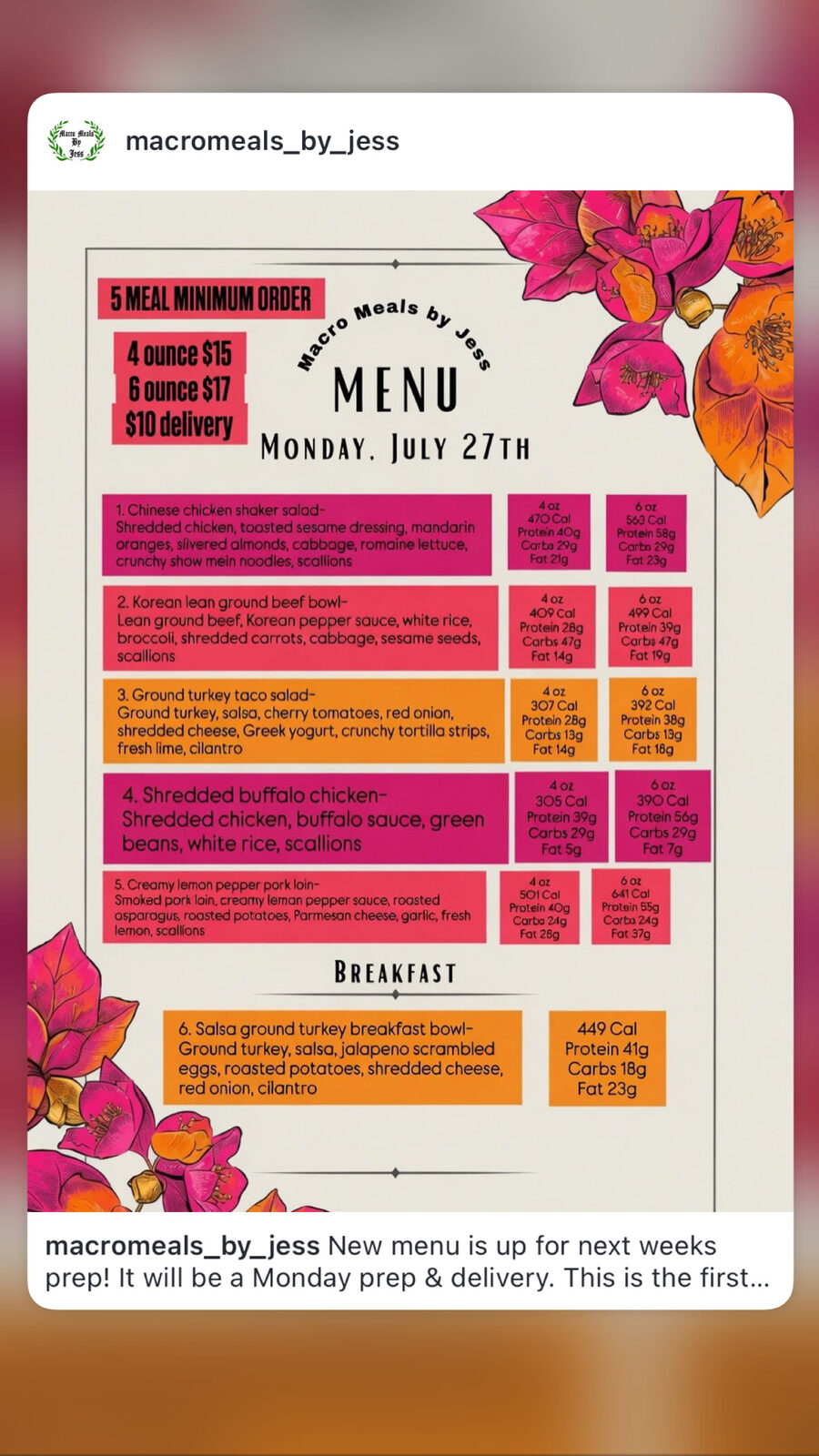 Archived Macro Meals By Jess menu