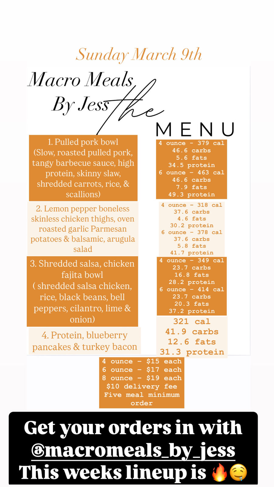 Archived menu for Sunday, March 9